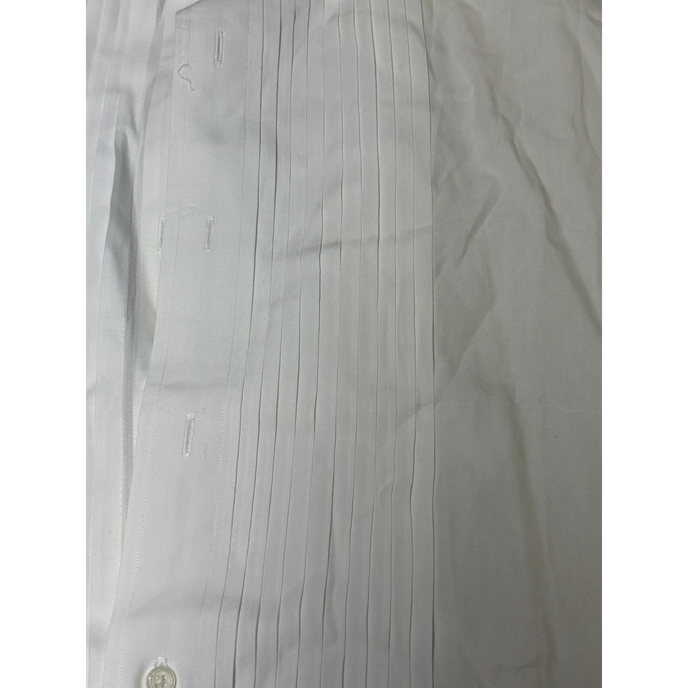 Vintage Saks Fifth Avenue White Pleated Tuxedo Shirt Men 15.5 Cotton French Cuff - Picture 2 of 9